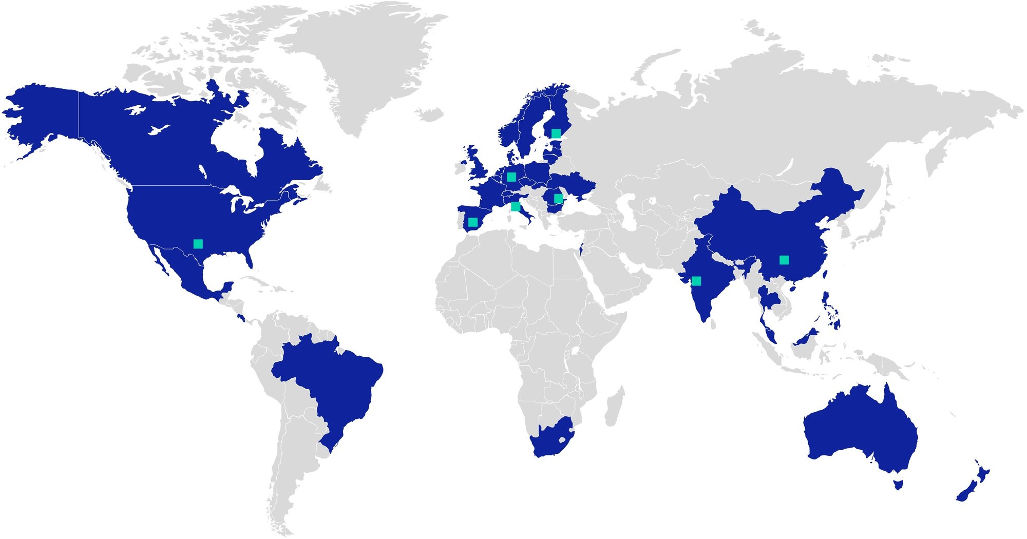 CalcuQuote_CQ World Map_customer locations and customer locations